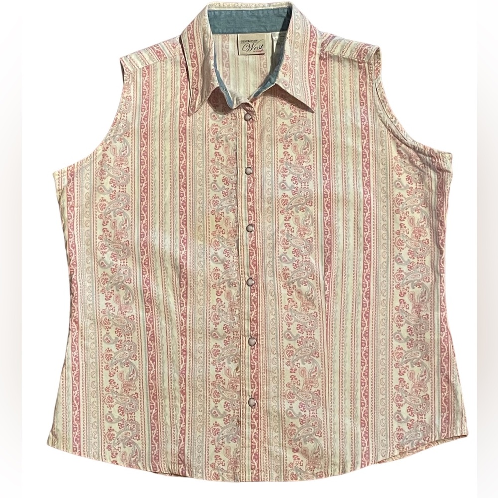 Generation West Wrangler Womens  Shirt Medium Pink Print Pearl Snap Sleeveless